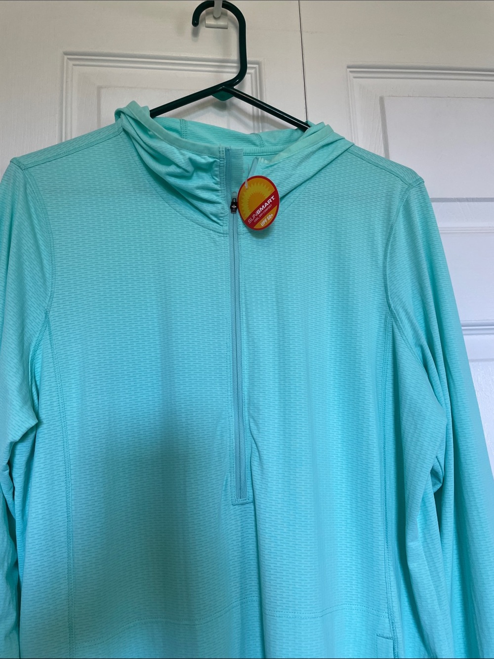 NWT L.L. Bean Sunsmart Light Aqua Half Zip Hoodie beach swimsuit coverup UPF 50+